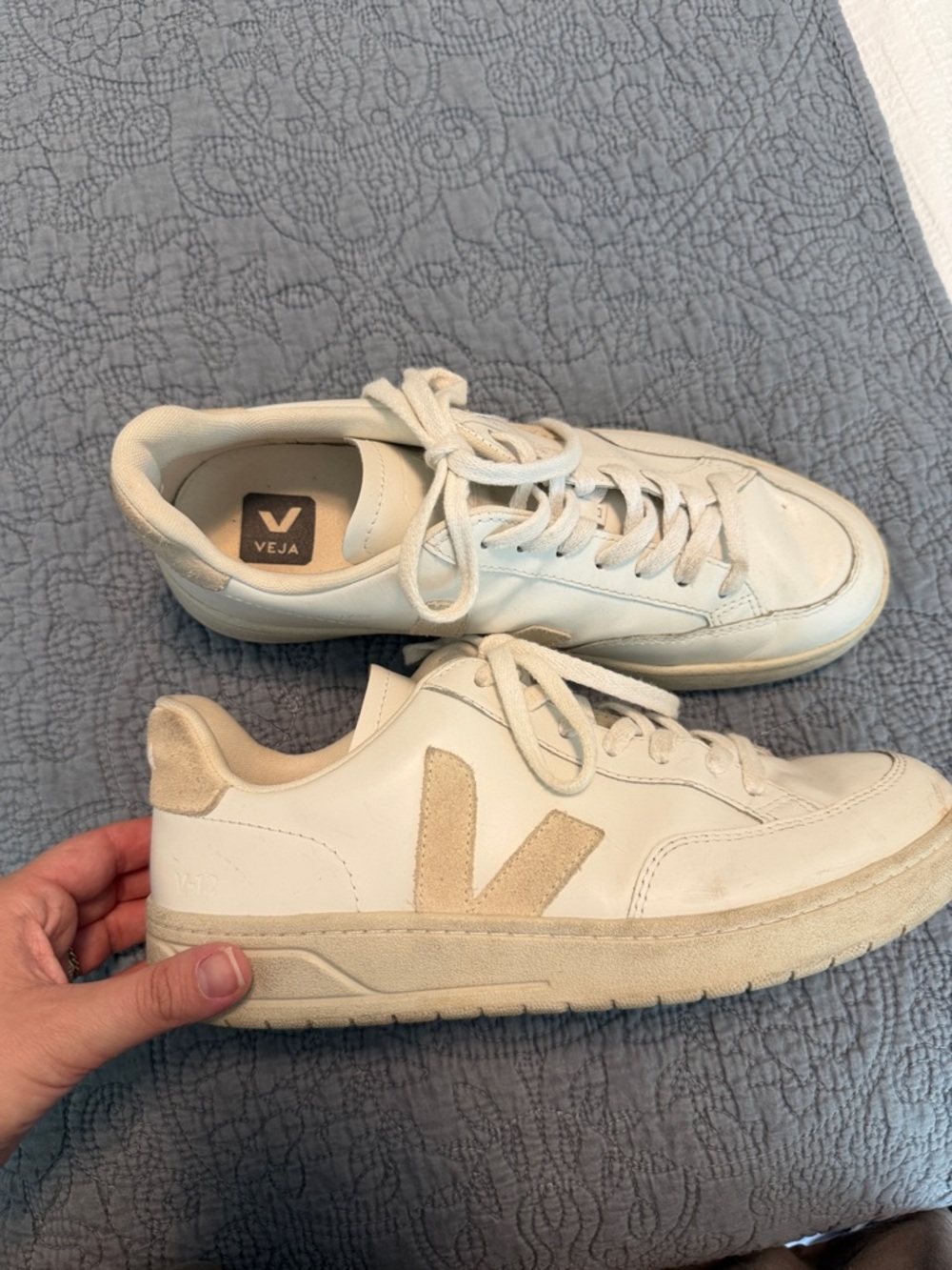 Veja Cream and White Leather V-10 Sneakers